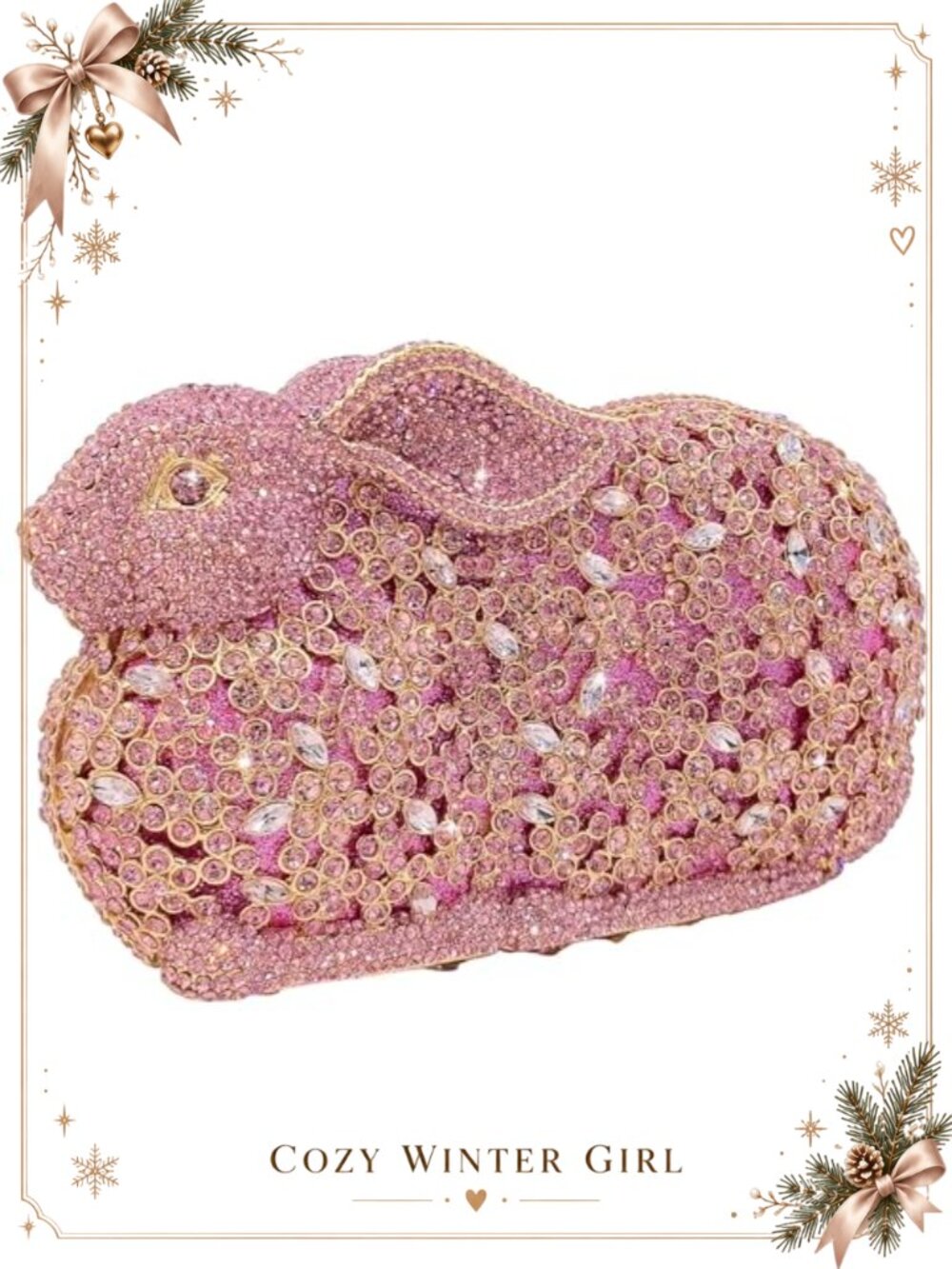 Rhinestone Rabbit Clutch Crystal Evening Bag Metal Frame Magnetic Closure